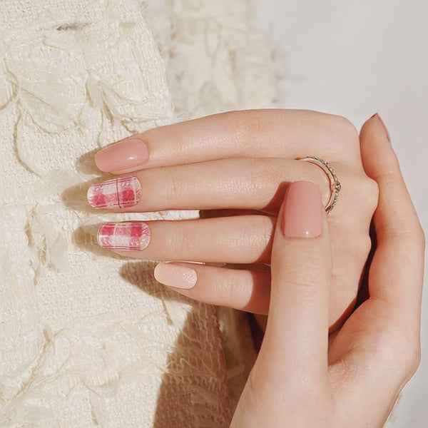 SEMI CURED GEL NAIL STICKER Devil J Collection N Rosy Plaid