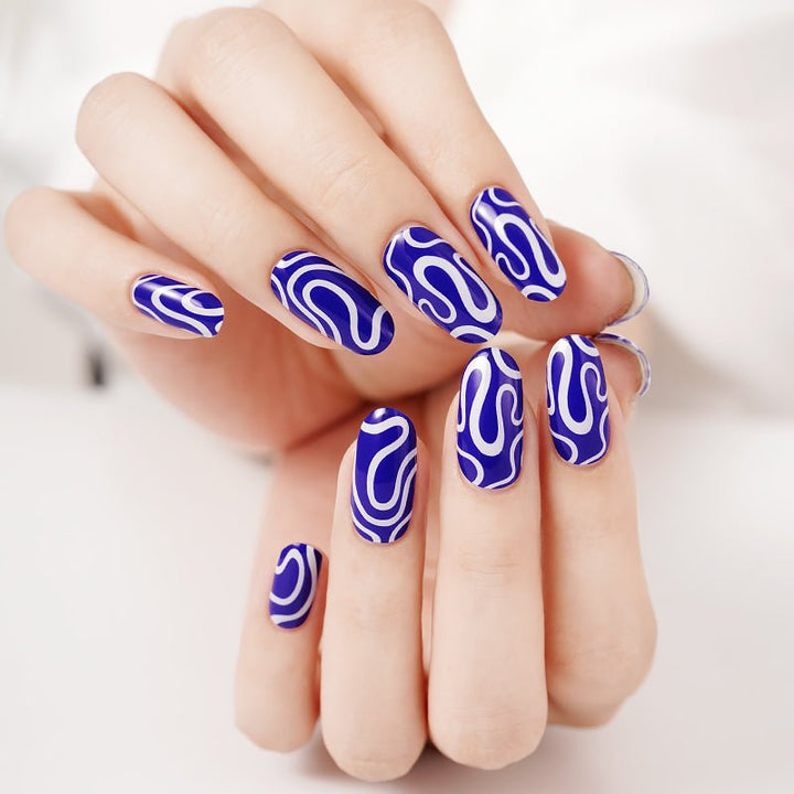 SEMI CURED GEL NAIL STICKER Devil J Collection N Blue Swirl - Hi Gorgeous AU