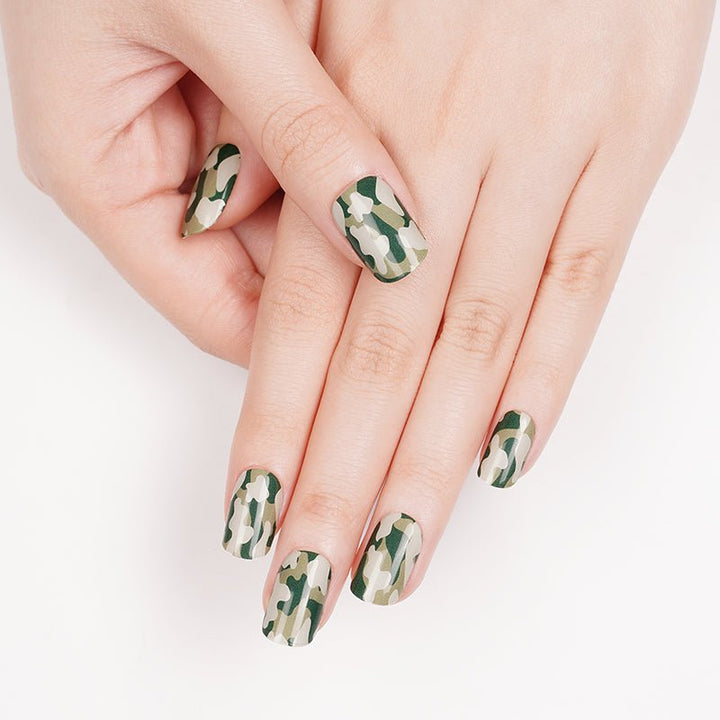 SEMI CURED GEL NAIL STICKER Devil J Collection N Camo Green - Hi Gorgeous AU