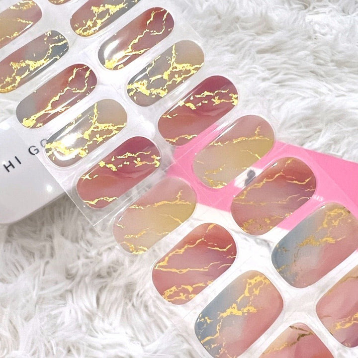 SEMI CURED GEL NAIL STICKER Devil J Collection N Gold Marble - Hi Gorgeous AU