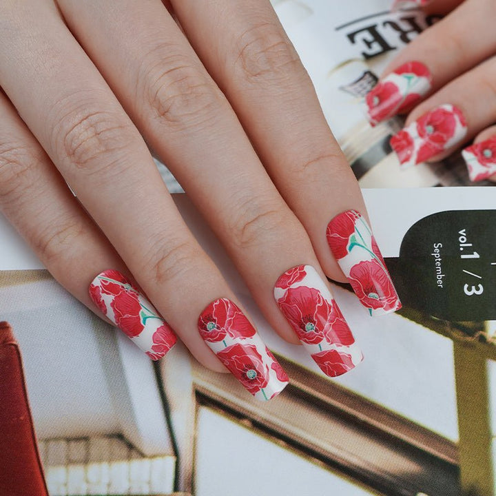 SEMI CURED GEL NAIL STICKER Devil J Collection N Red Floral Love - Hi Gorgeous AU