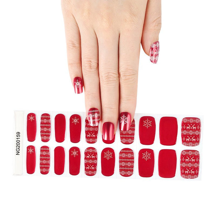 SEMI CURED GEL NAIL STICKER Devil J Collection N Red Snowflake (Christmas Limited) - Hi Gorgeous AU