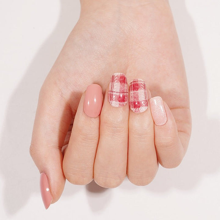 SEMI CURED GEL NAIL STICKER Devil J Collection N Rosy Plaid - Hi Gorgeous AU