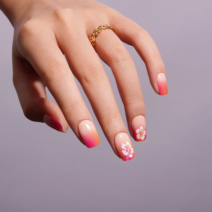 SEMI CURED GEL NAIL STICKER Devil J Collection N Sunset Hibiscus - Hi Gorgeous AU