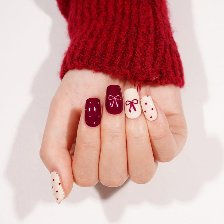 SEMI CURED GEL NAIL STICKER Devil J Collection N Velvet Bow ( 2025 Xmas Limited) - Hi Gorgeous AU