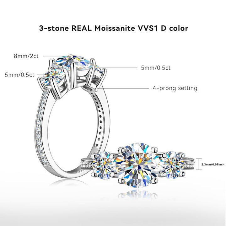The 3 Stone Moissanite Diamond Engagement Ring with with Channel - Set band - Hi Gorgeous AU