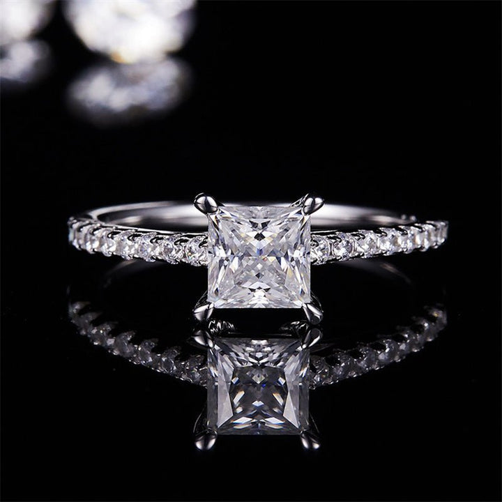 The Novo Moissanite Diamond Engagement Ring - Princess Cut with Pavé band - Hi Gorgeous AU