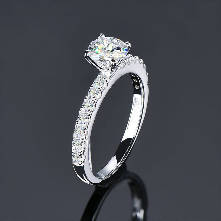 The ONE Moissanite Diamond Engagement Ring - Round Solitaire with Pavé band - Hi Gorgeous AU