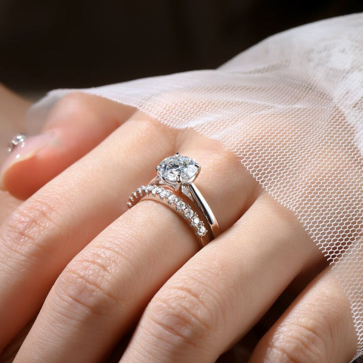 The SOLITAIRE Moissanite Diamond Engagement Ring Set - Round Solitaire with Band Ring - Hi Gorgeous AU