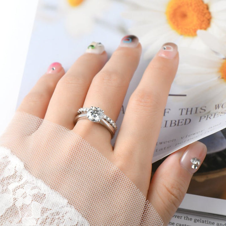 The SOLITAIRE Moissanite Diamond Engagement Ring Set - Round Solitaire with Band Ring - Hi Gorgeous AU