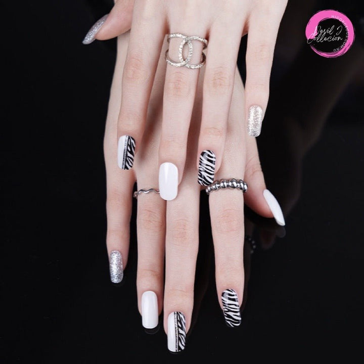 SEMI CURED GEL NAIL STICKER Devil J Collection N Black & White - Hi Gorgeous AU