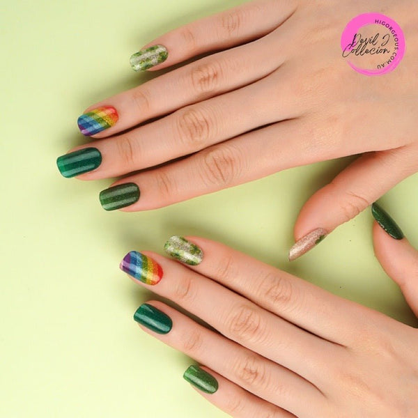 SEMI CURED GEL NAIL STICKER Devil J Collection N Lucky Green - Hi Gorgeous AU
