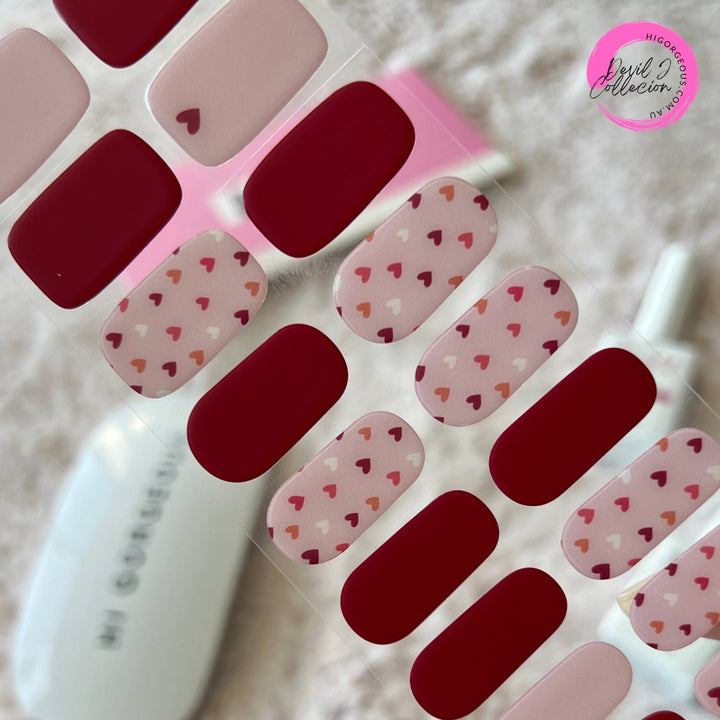 SEMI CURED GEL NAIL STICKER Devil J Collection N Matt Red Heart - Hi Gorgeous AU