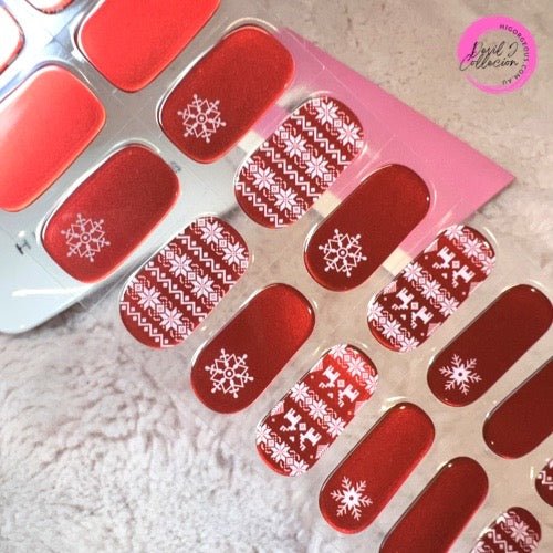 SEMI CURED GEL NAIL STICKER Devil J Collection N Red Snowflake (Christmas Limited) - Hi Gorgeous AU